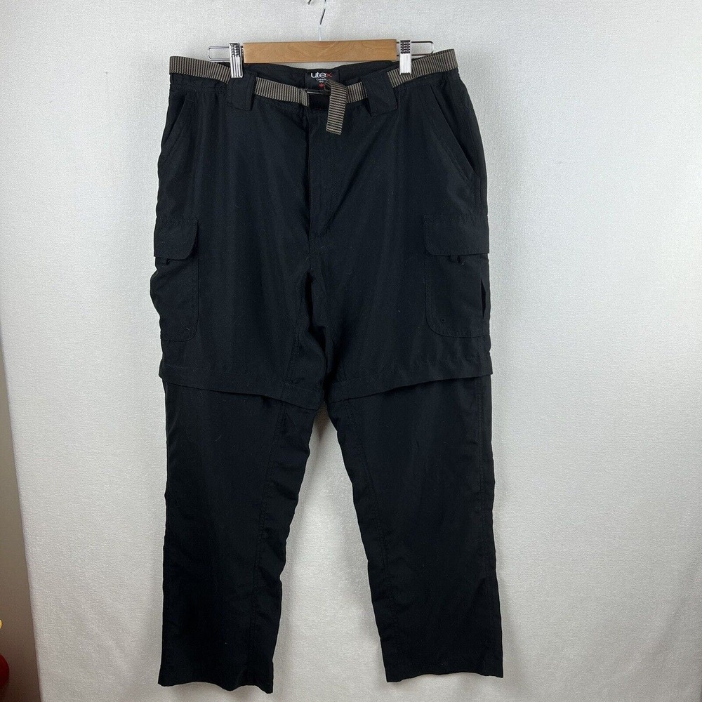 Utex Canada Pants Mens Large Black Belted Cargo Pockets Convertible Outdoor Hike